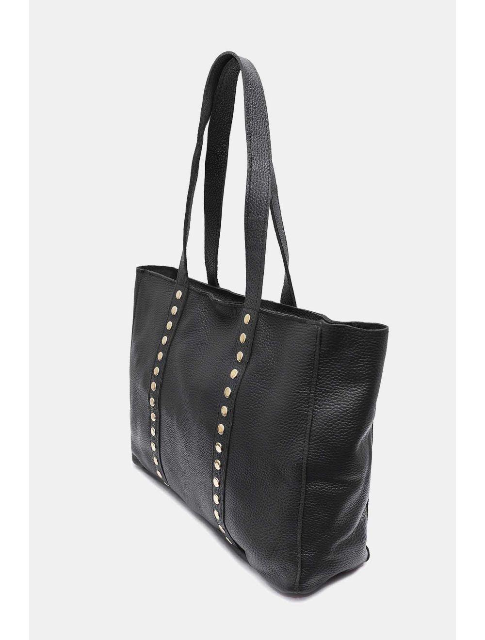 Tom&eva Sac Cabas Cuir De Vachette Grainé Clouté 4155 NOELIE-Noir