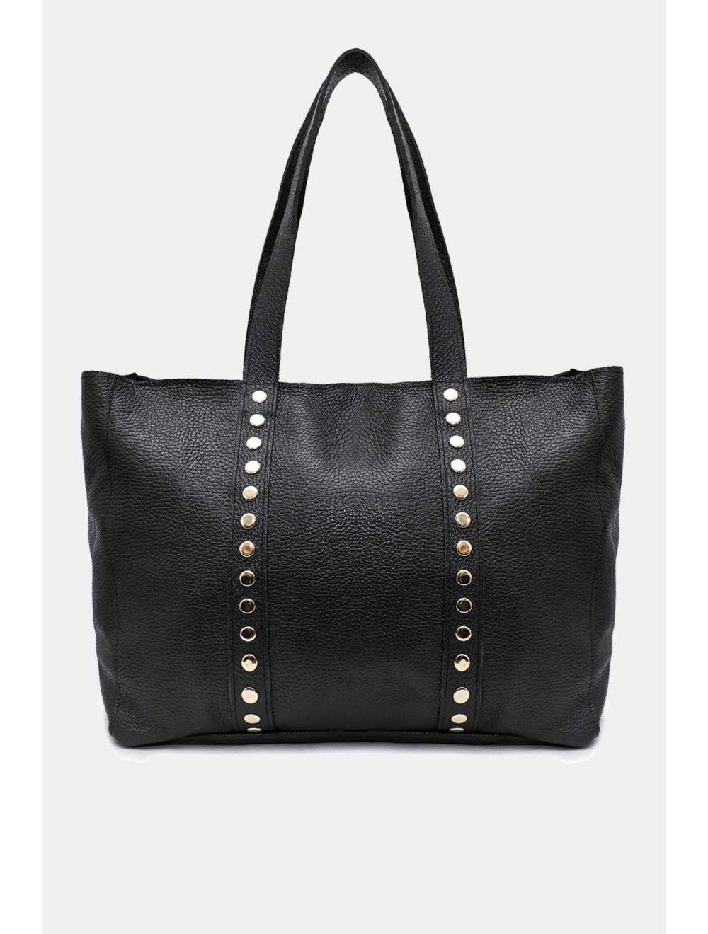 tom&eva Sac Cabas Cuir De Vachette Grainé Clouté 4155 NOELIE-Noir