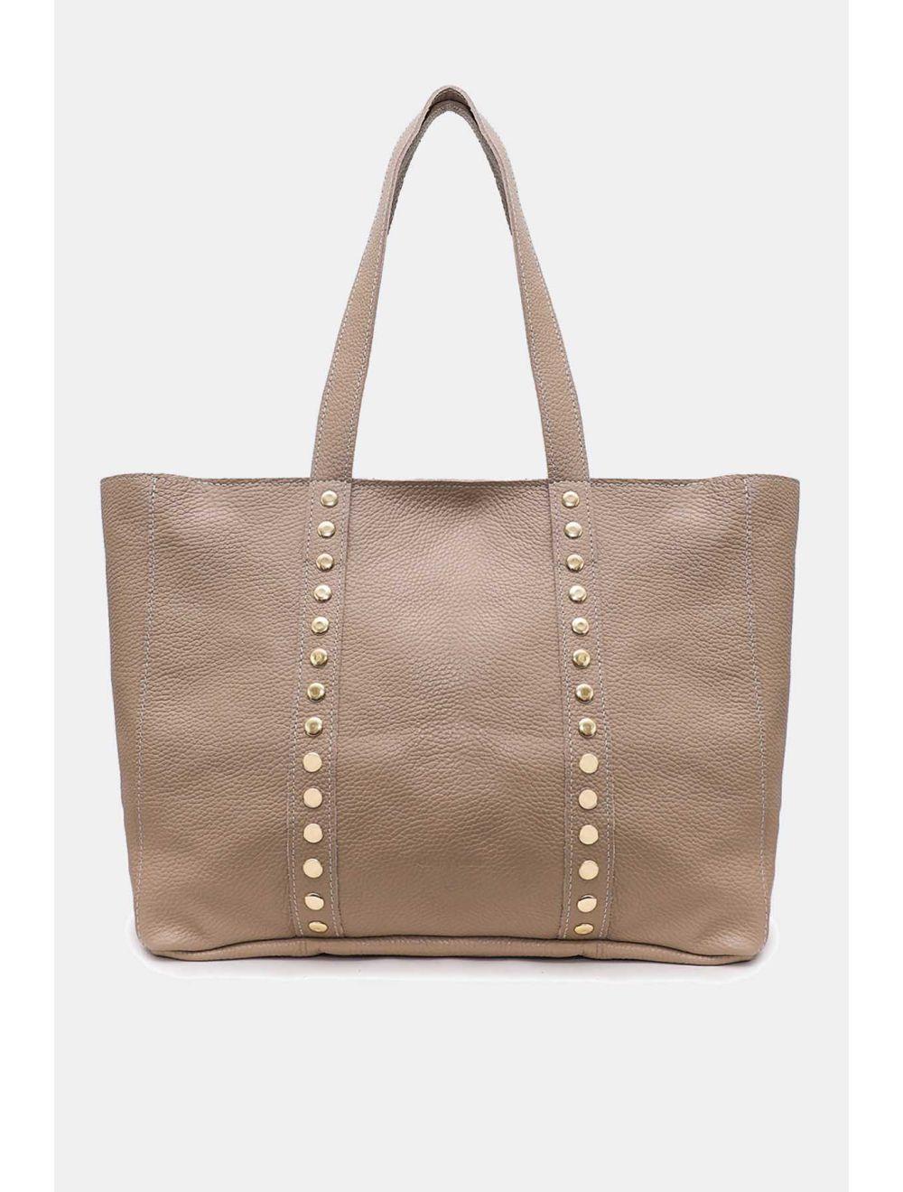 tom&eva Sac Cabas Cuir De Vachette Grainé Clouté 4155 NOELIE-Taupe