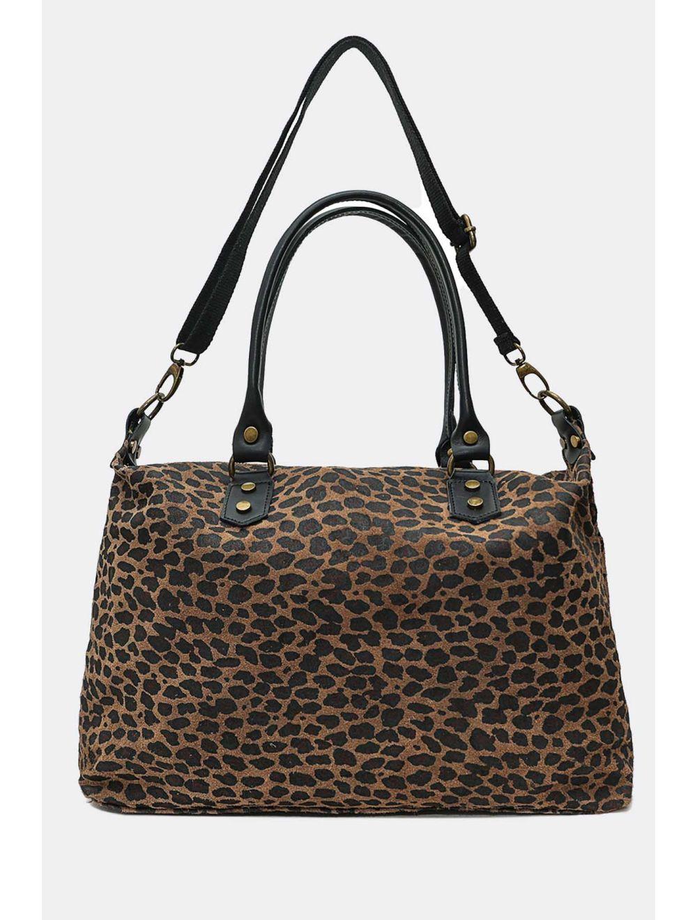 Tom&eva Sac Cabas En Croûte Cuir Vachette Suède Léopard 4149 CAMILA LEOPARD-MARRON