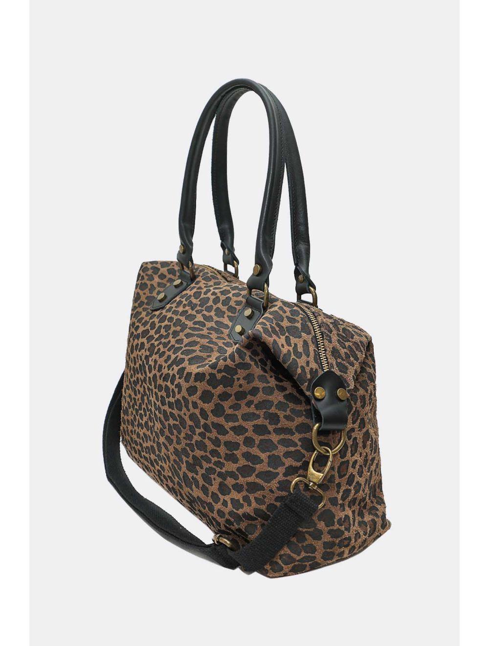Tom&eva Sac Cabas En Croûte Cuir Vachette Suède Léopard 4149 CAMILA LEOPARD-MARRON