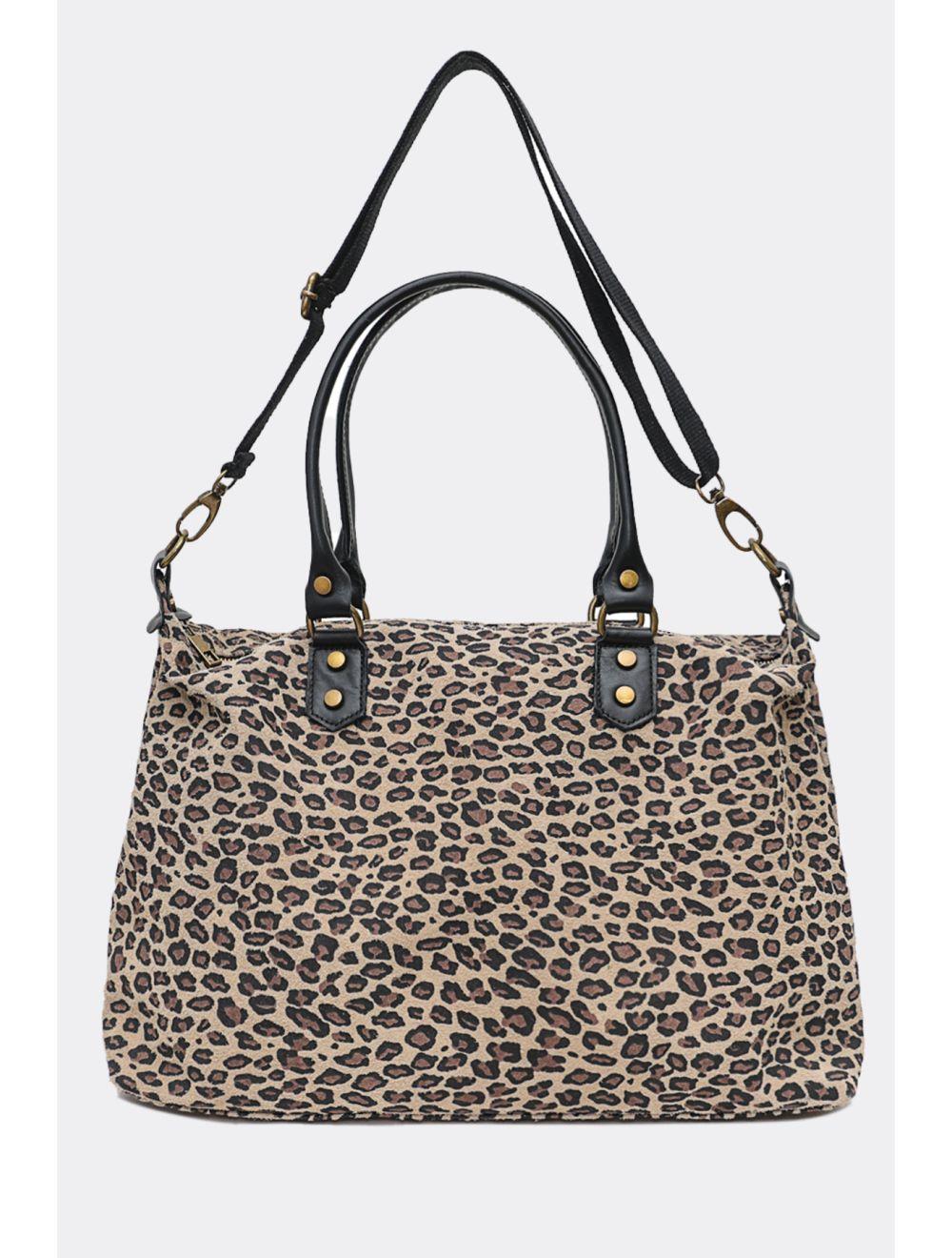 Tom&eva Sac Cabas En Croûte Cuir Vachette Suède Léopard 4149 CAMILA LEOPARD-TAUPE