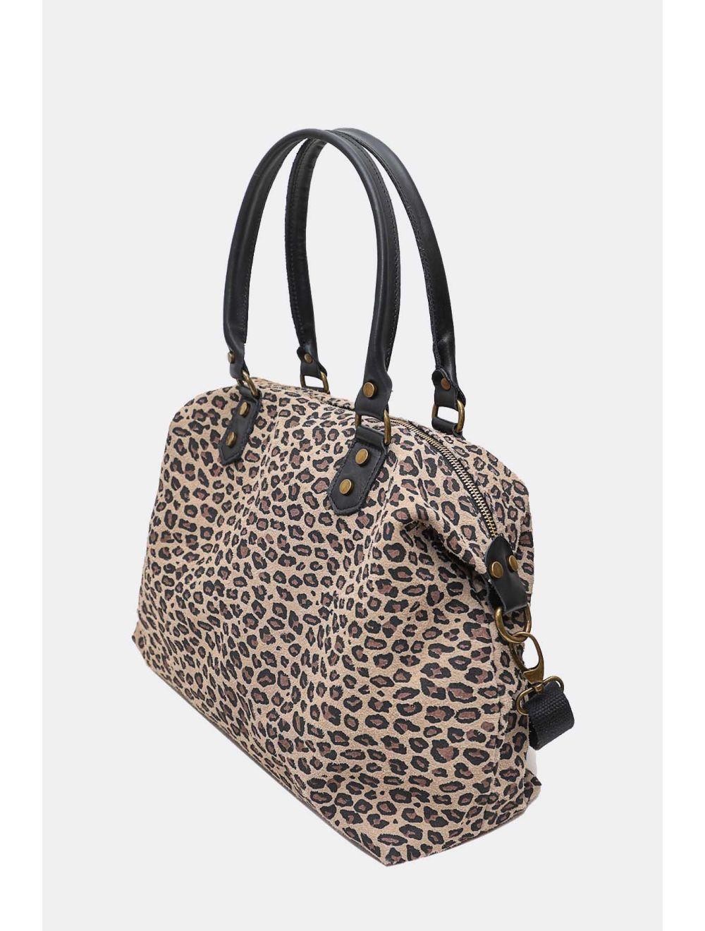Tom&eva Sac Cabas En Croûte Cuir Vachette Suède Léopard 4149 CAMILA LEOPARD-TAUPE
