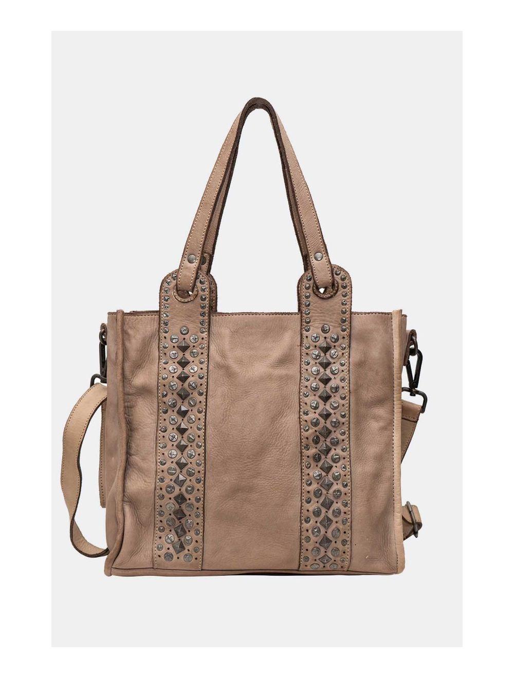 Tom&eva Sac Cabas En Cuir Vachette Style Vintage Clouté PRISCILLE 4119-Taupe
