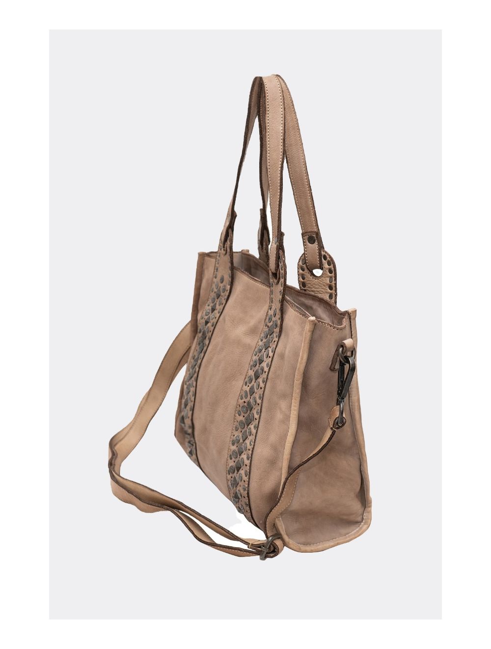 Tom&eva Sac Cabas En Cuir Vachette Style Vintage Clouté PRISCILLE 4119-Taupe