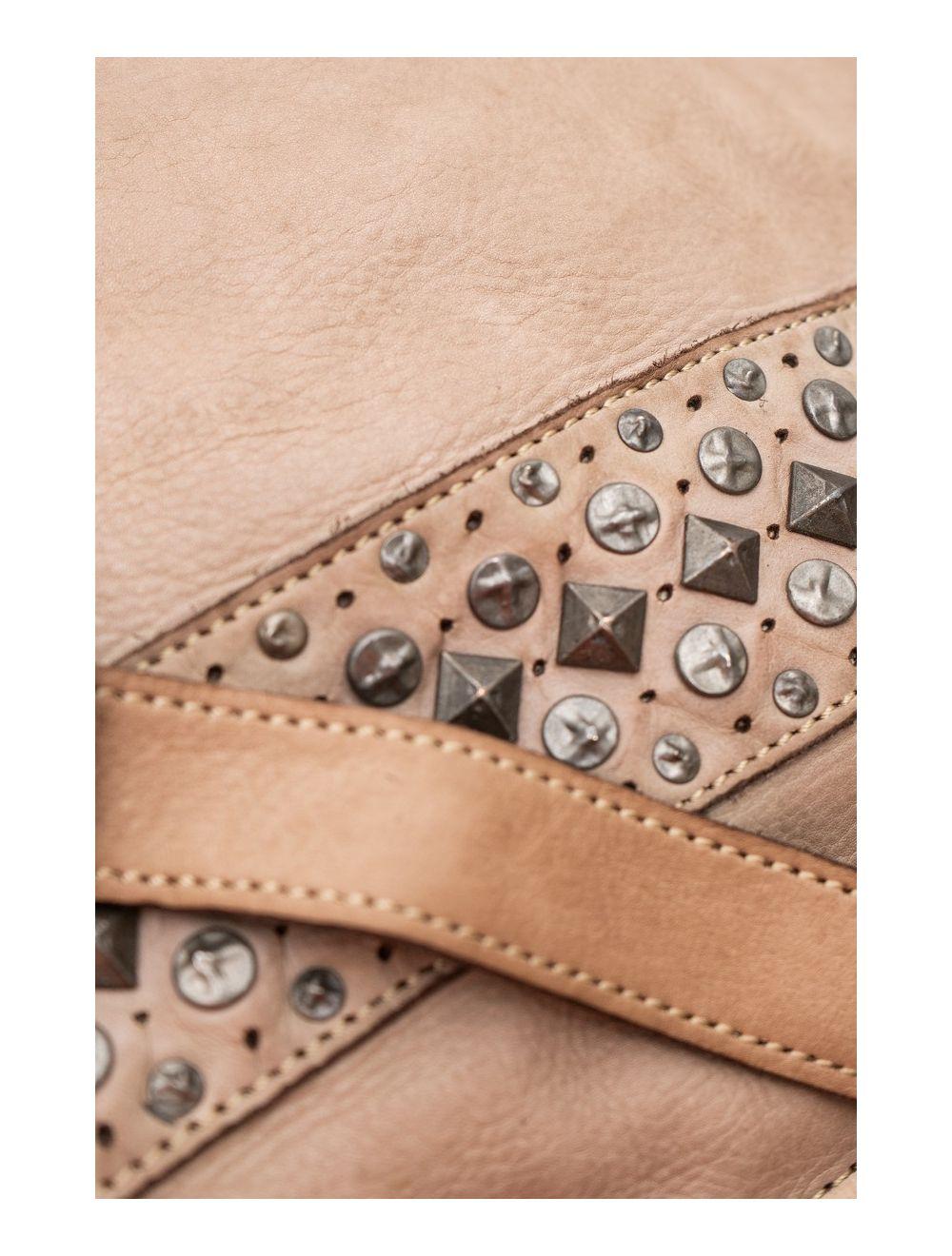 Tom&eva Sac Cabas En Cuir Vachette Style Vintage Clouté PRISCILLE 4119-Taupe