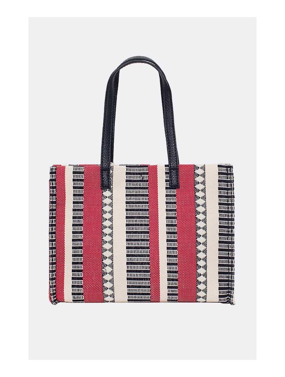 Tom&eva Sac Cabas En Textile Coton Garni Cuir Vachette Grainé JACQUELINE 4064-Red