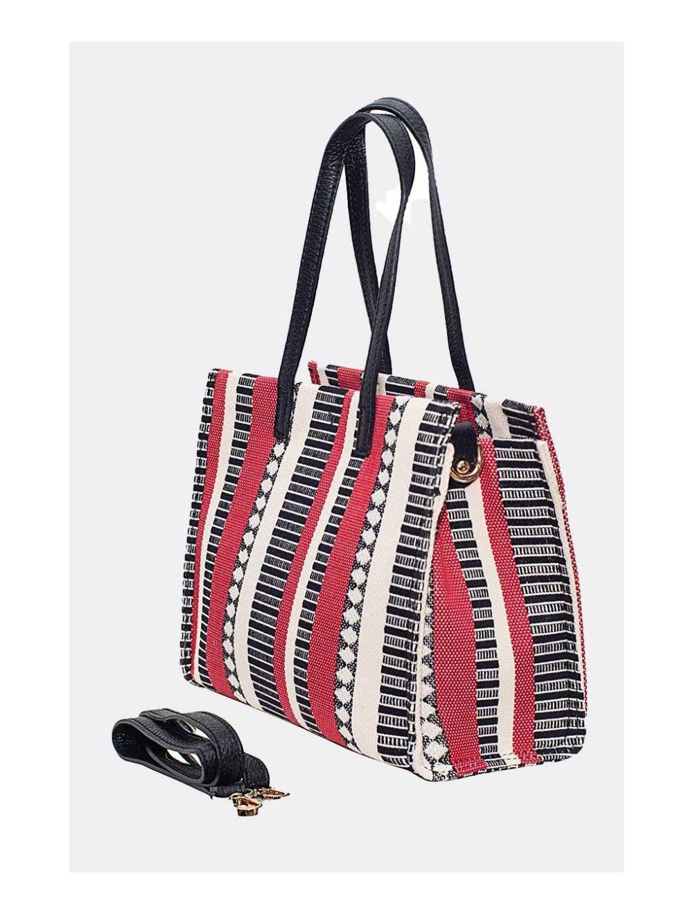 Tom&eva Sac Cabas En Textile Coton Garni Cuir Vachette Grainé JACQUELINE 4064-Red