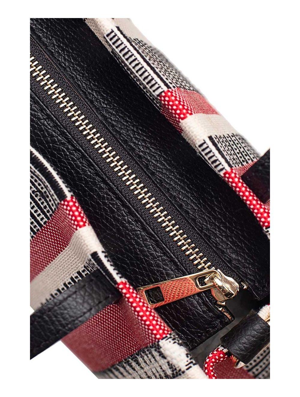 tom&eva Sac Cabas en Textile Coton Garni Cuir Vachette Grainé JACQUELINE 4064-Red