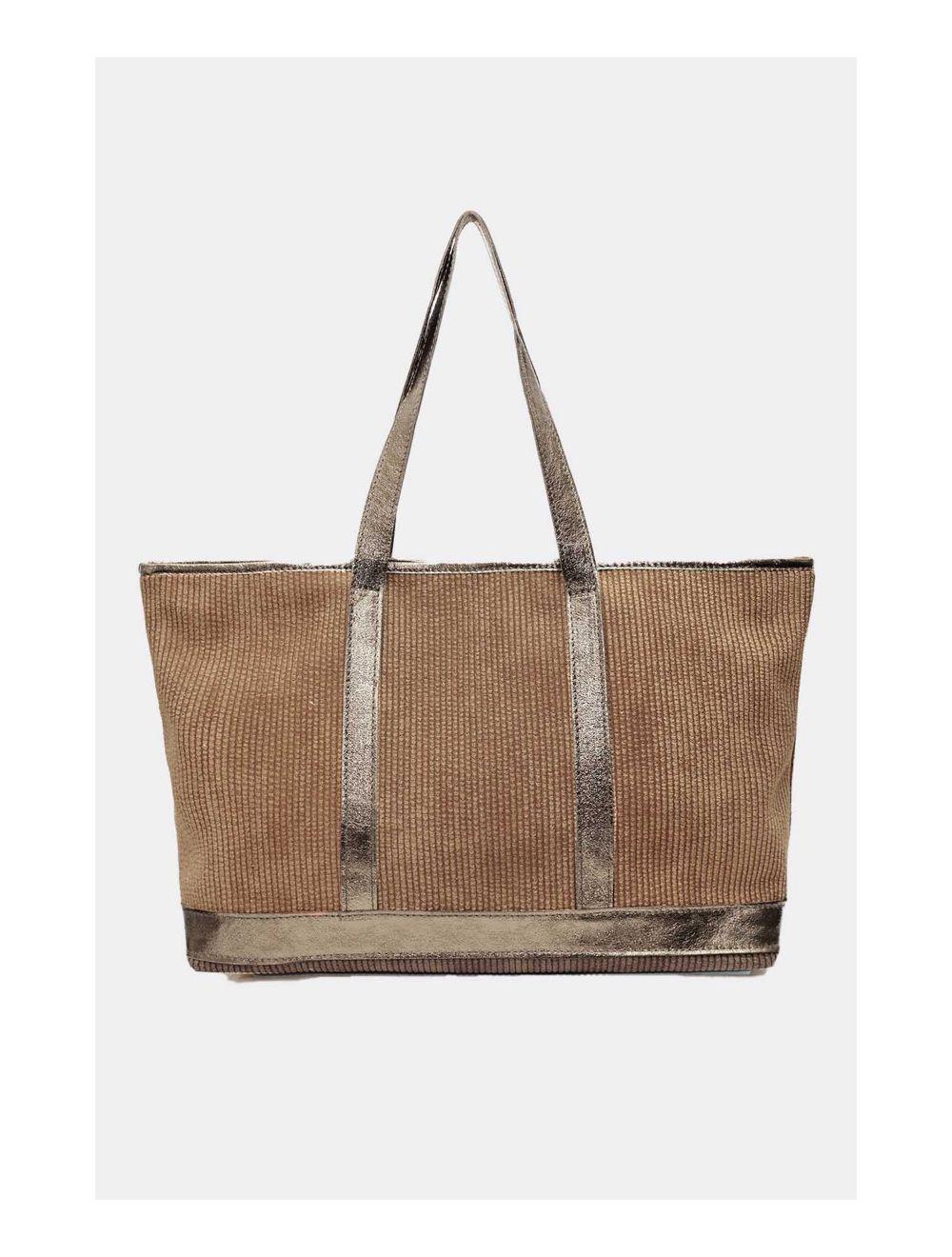 Tom&eva Sac Cabas En Textile Velours Garni Croûte Cuir Vachette 4133 SATINE-Taupe
