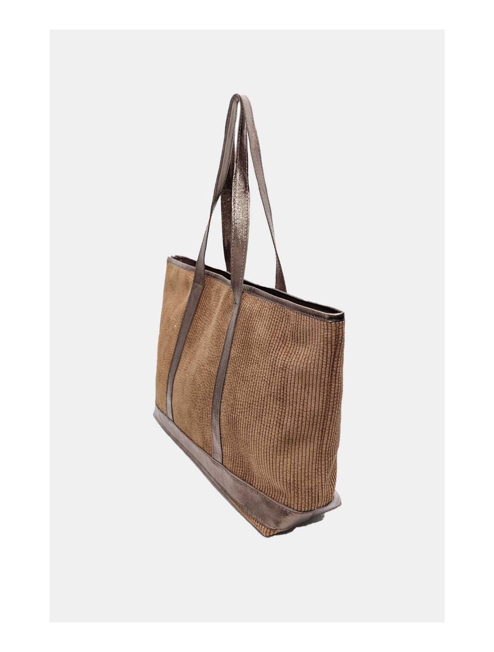 Tom&eva Sac Cabas En Textile Velours Garni Croûte Cuir Vachette 4133 SATINE-Taupe