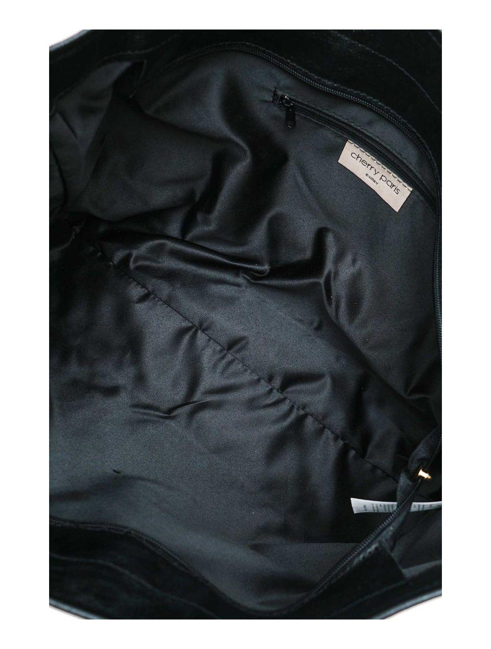 Tom&eva Sac Cabas En Textile Velours Garni Croûte Cuir Vachette 4133 SATINE-Noir