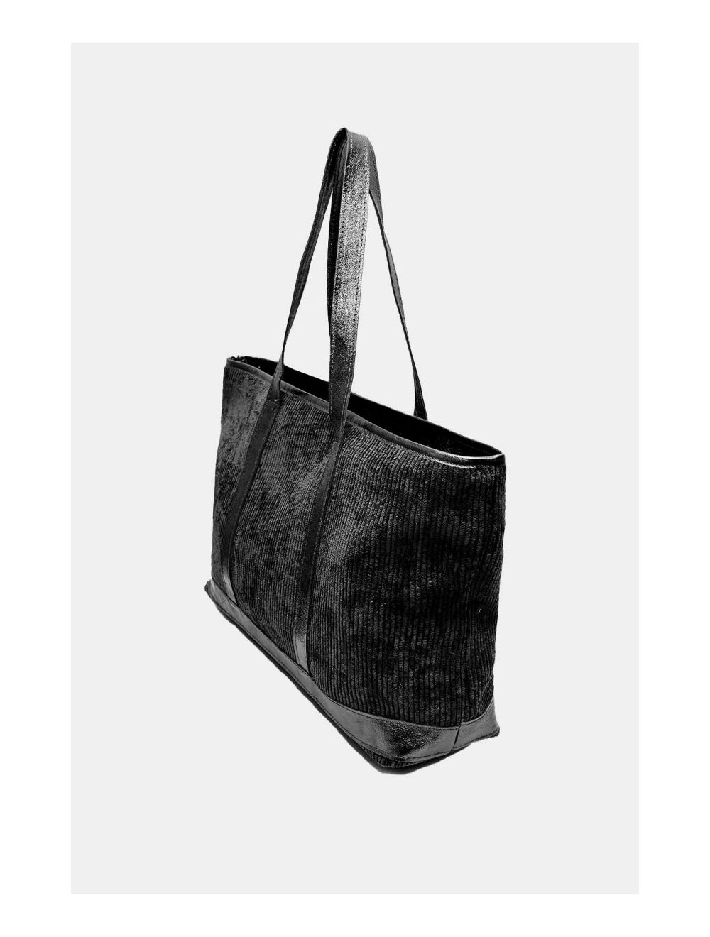 Tom&eva Sac Cabas En Textile Velours Garni Croûte Cuir Vachette 4133 SATINE-Noir