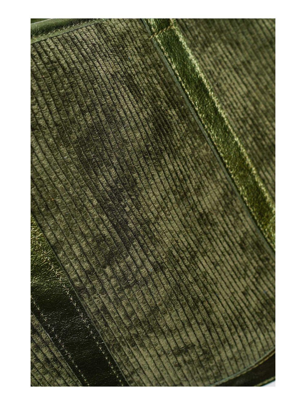 tom&eva Sac Cabas en Textile Velours Garni Croûte Cuir Vachette 4133 SATINE-Kaki