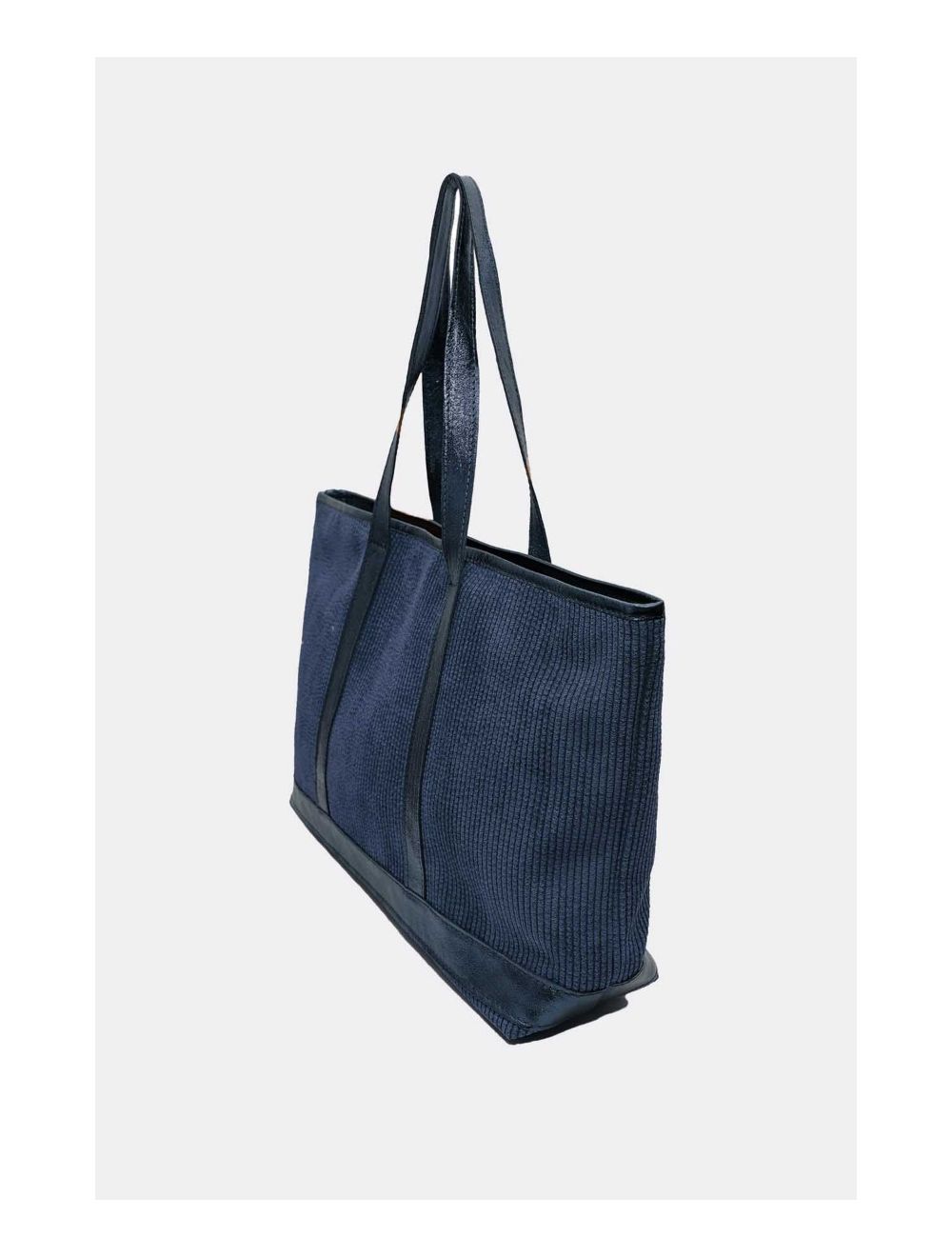 Tom&eva Sac Cabas En Textile Velours Garni Croûte Cuir Vachette 4133 SATINE-Bleu