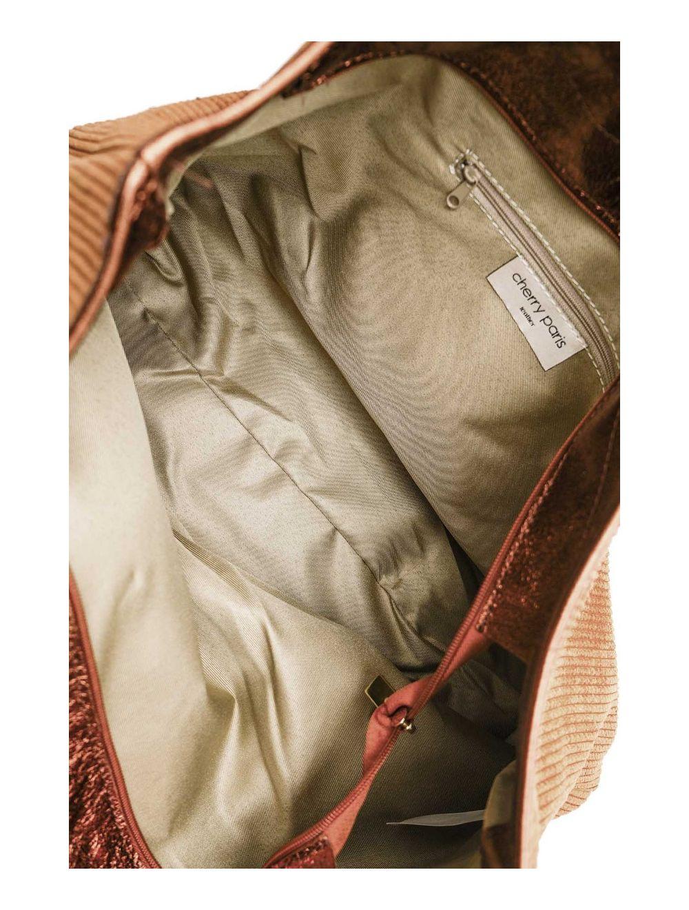 Tom&eva Sac Cabas En Textile Velours Garni Croûte Cuir Vachette 4133 SATINE-Camel