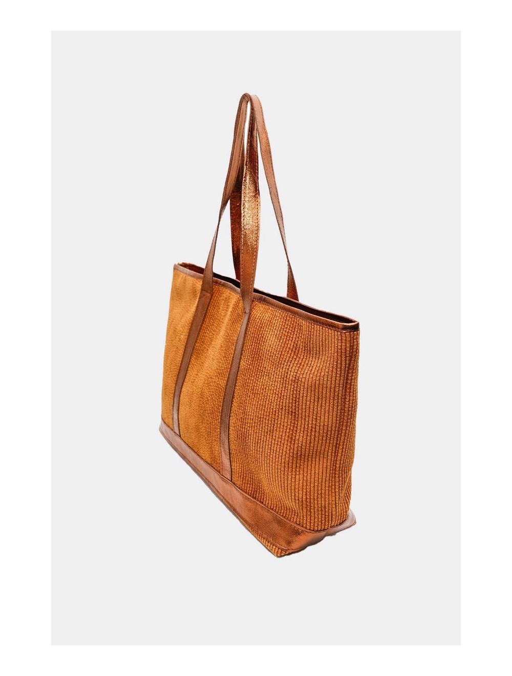 tom&eva Sac Cabas en Textile Velours Garni Croûte Cuir Vachette 4133 SATINE-Camel