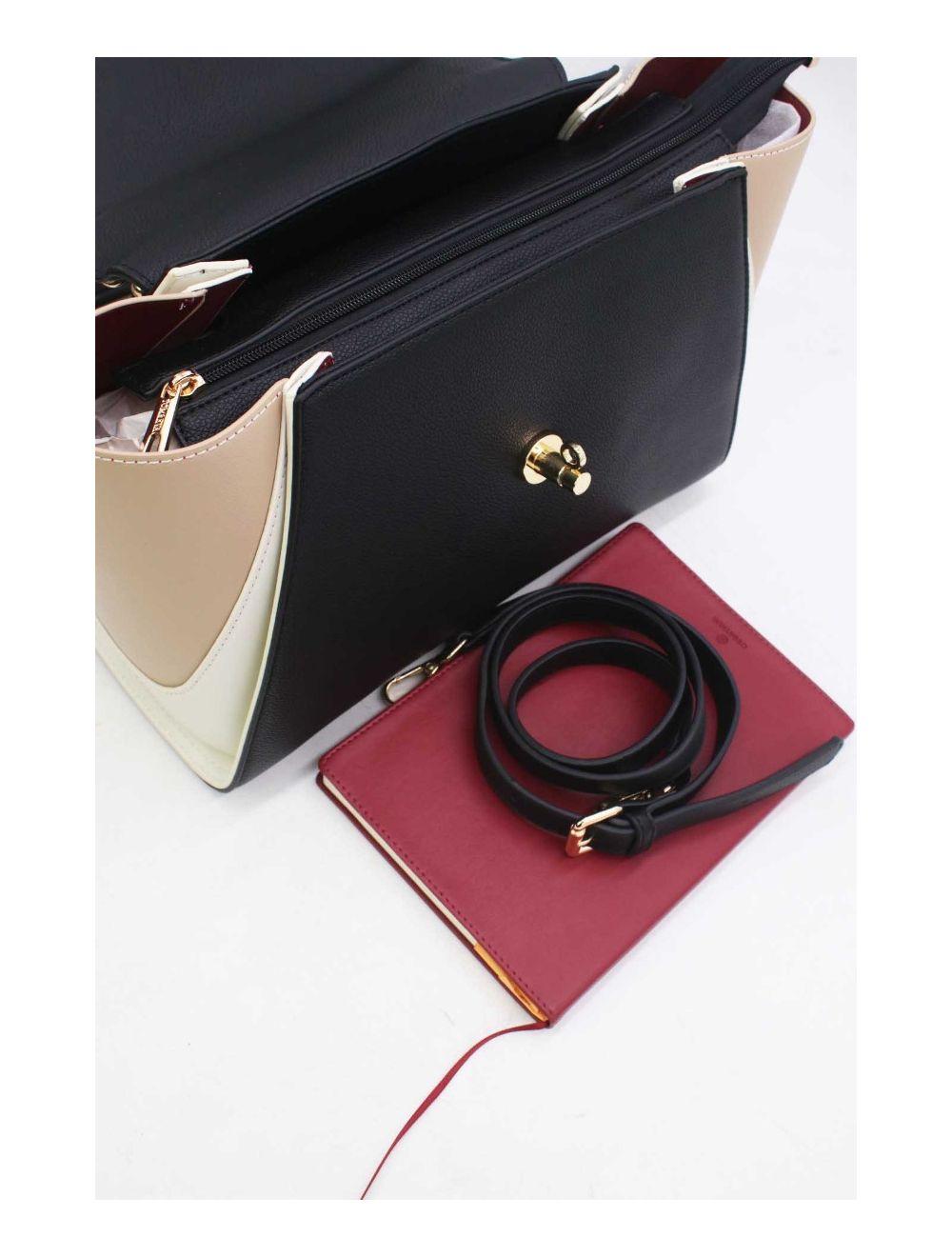 tom&eva Sac Cabas Femme Tricolore RÉASSORT 23B-5840-Black/Beige/Apricot