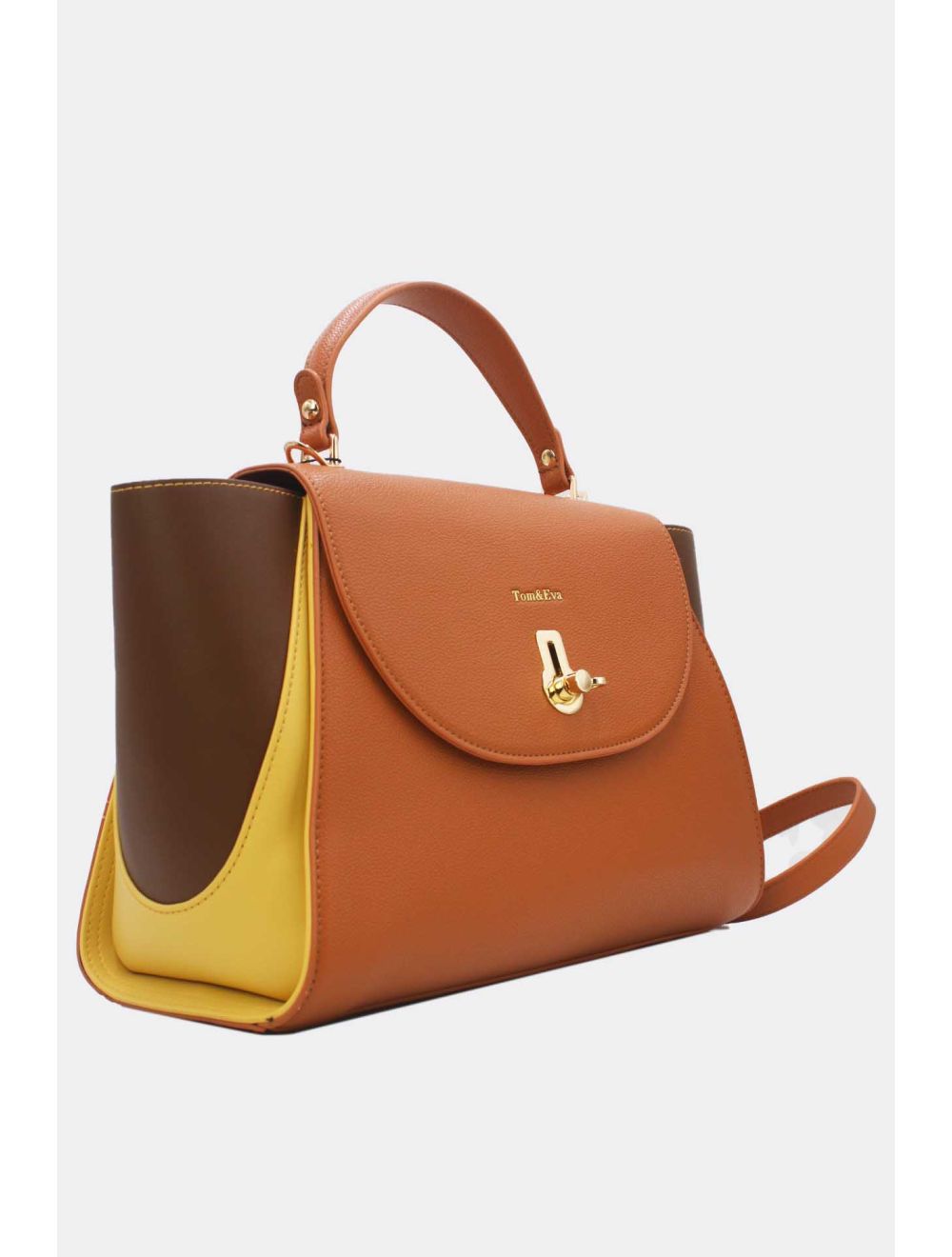 Tom&eva Sac Cabas Femme Tricolore RÉASSORT 23B-5840-Brown/Yellow/D.Brown