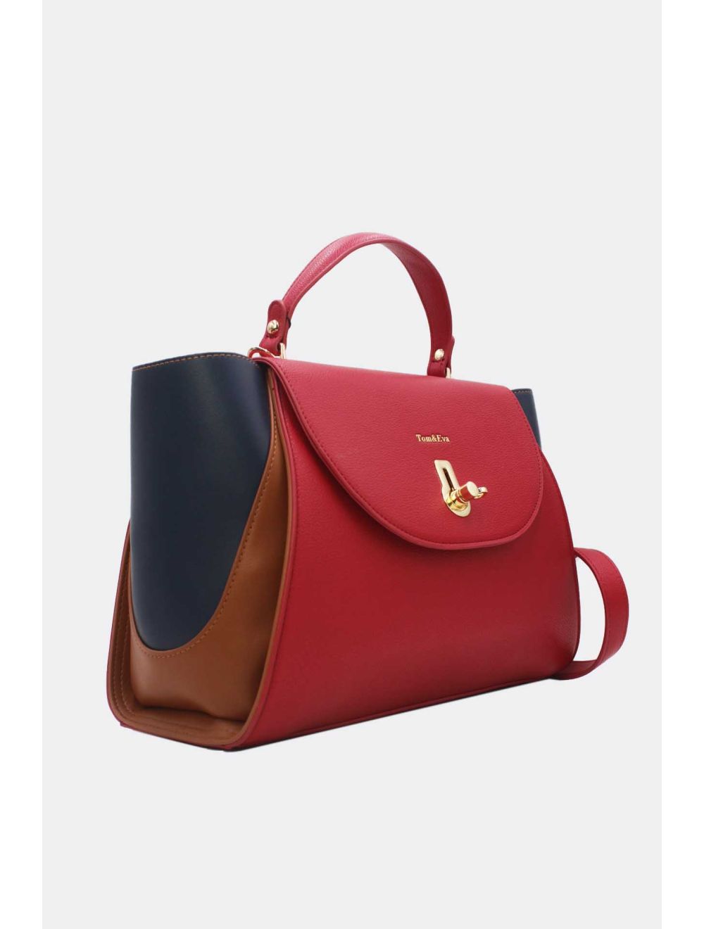 Tom&eva Sac Cabas Femme Tricolore RÉASSORT 23B-5840-Burgundy/Brown/D.Blue