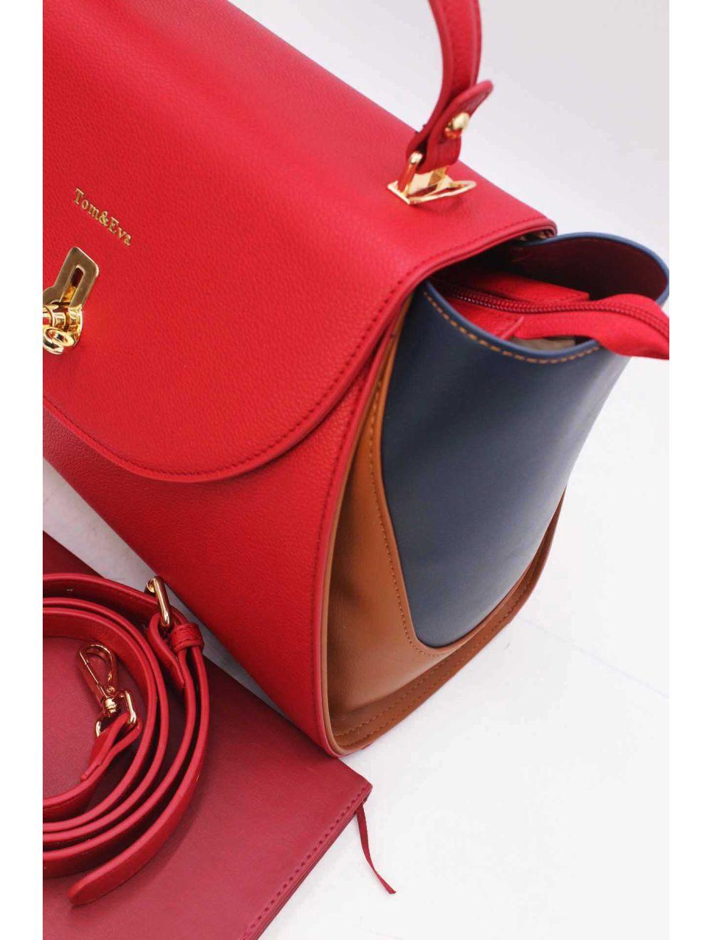 Tom&eva Sac Cabas Femme Tricolore RÉASSORT 23B-5840-Burgundy/Brown/D.Blue