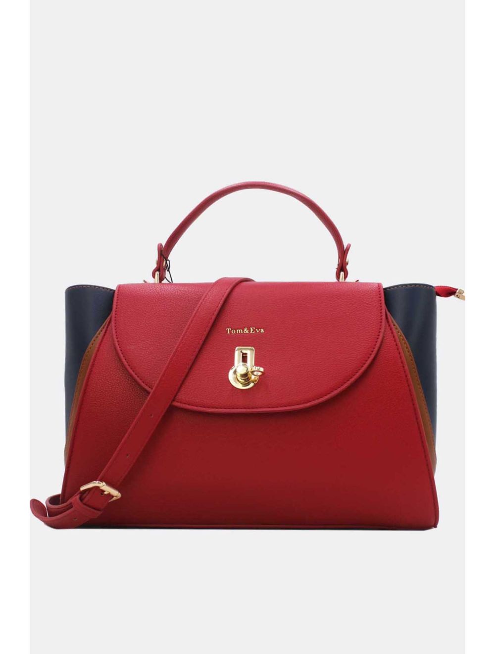 tom&eva Sac Cabas Femme Tricolore RÉASSORT 23B-5840-Burgundy/Brown/D.Blue