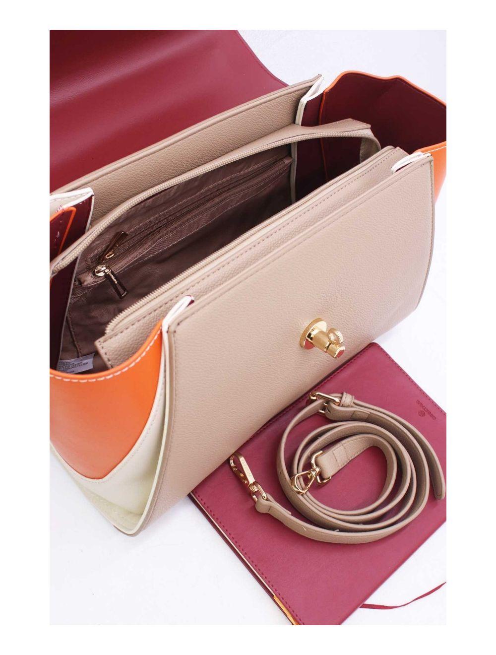 tom&eva Sac Cabas Femme Tricolore RÉASSORT 23B-5840-Taupe/Apricot/Orange