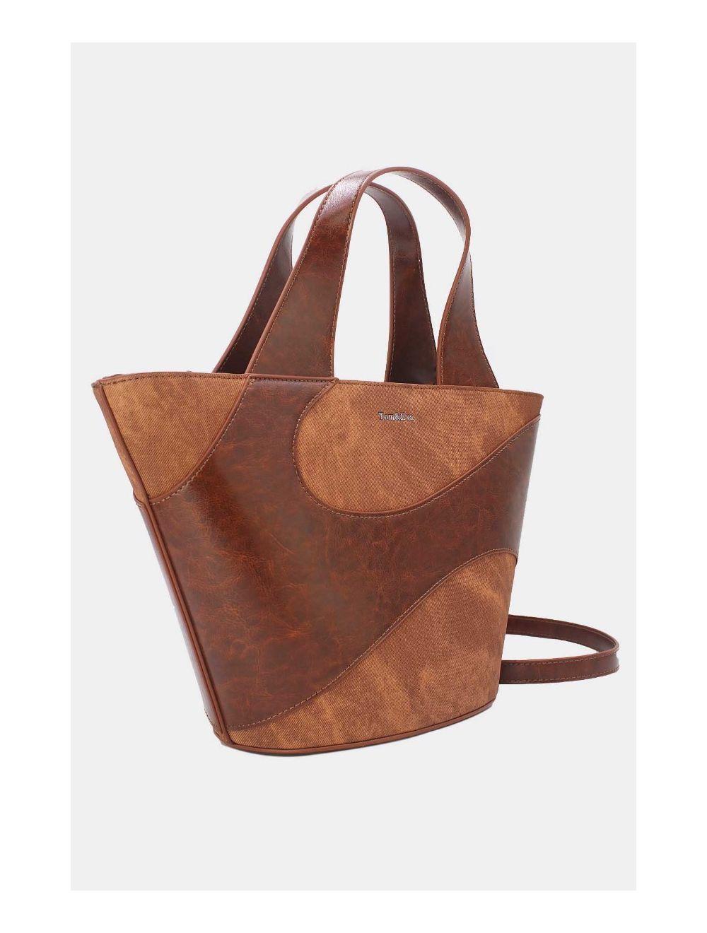 Tom&eva Sac Cabas Fourre-tout Patchwork Effet Denim 24B-6111-Brown/Coffee