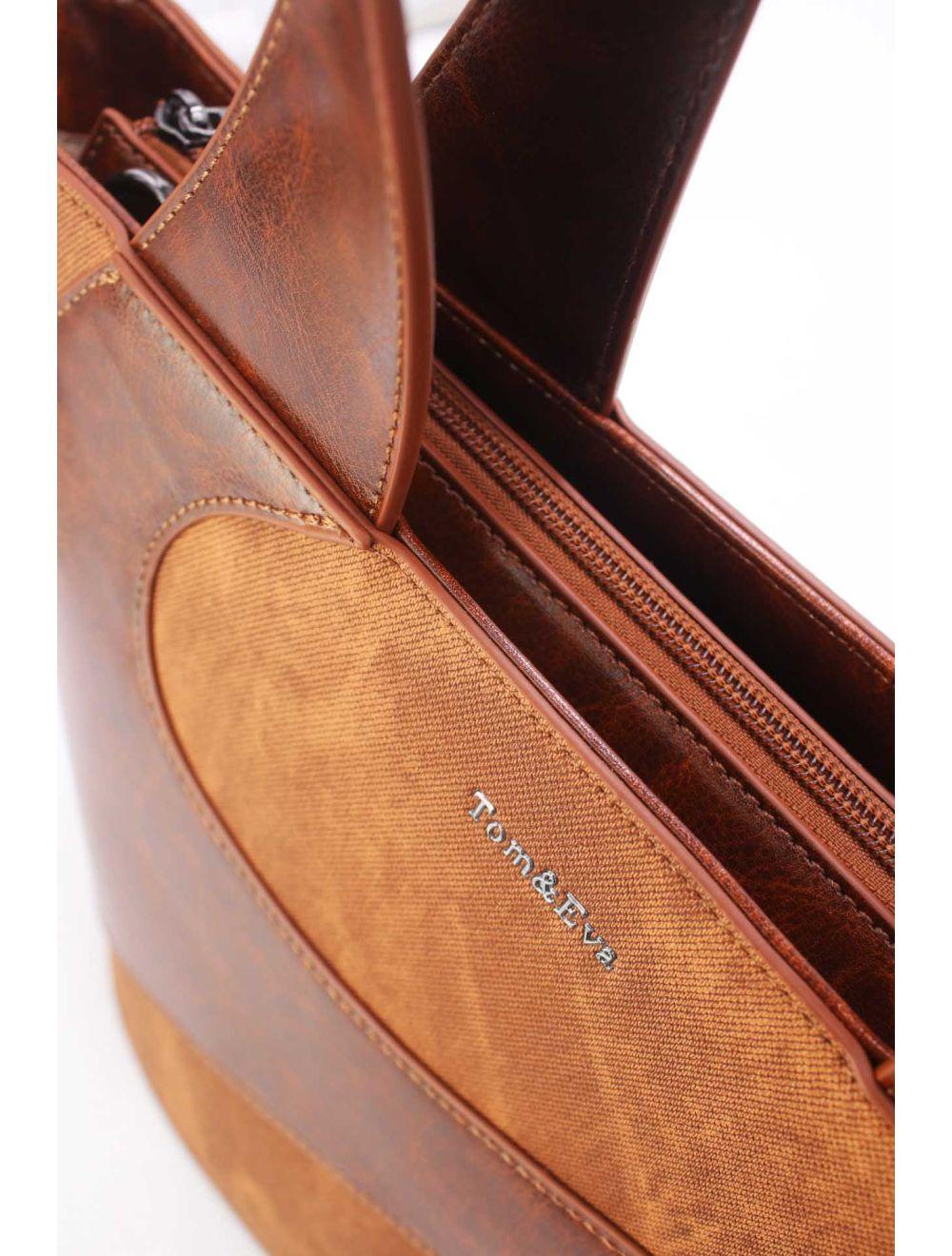 Tom&eva Sac Cabas Fourre-tout Patchwork Effet Denim 24B-6111-Brown/Coffee