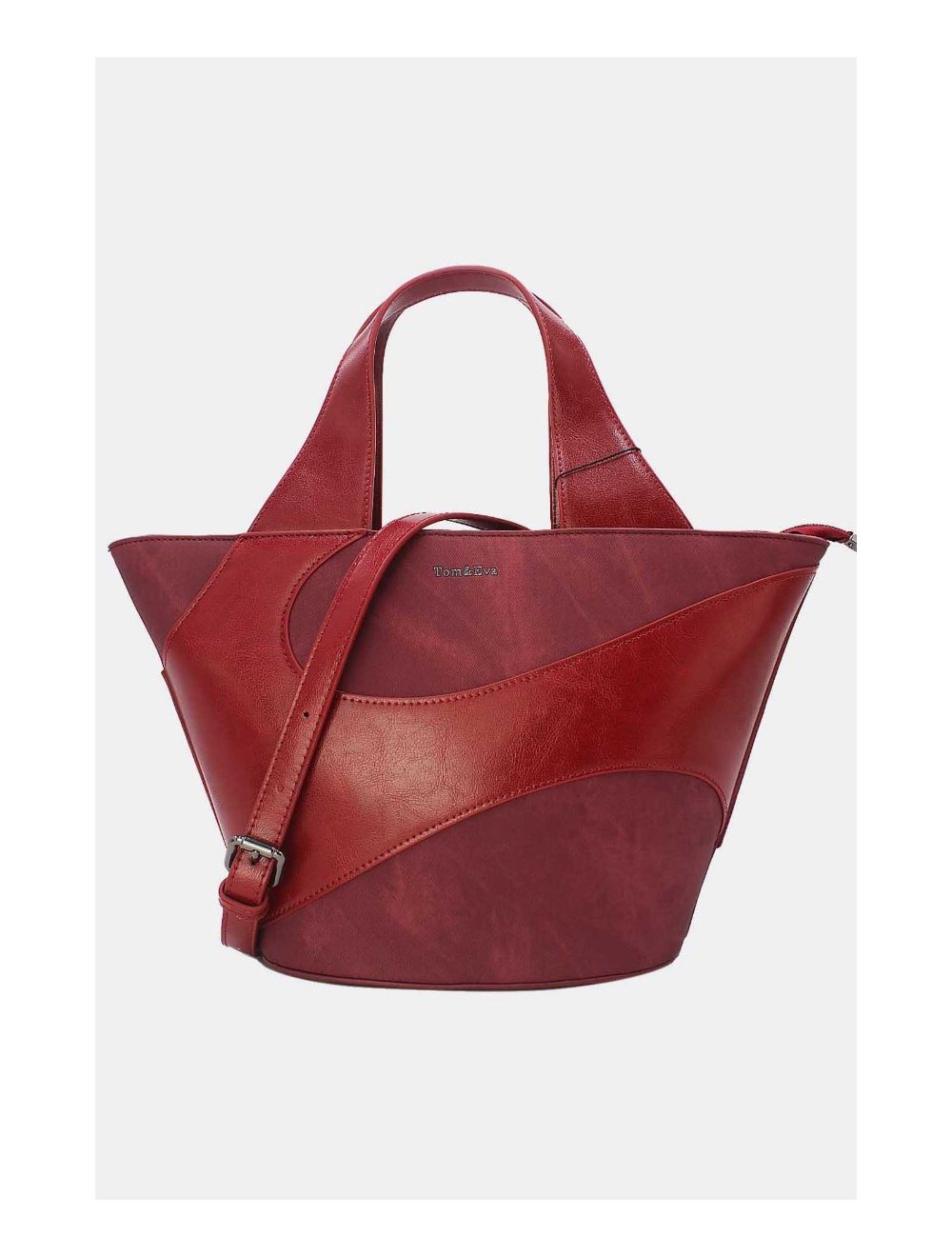 Tom&eva Sac Cabas Fourre-tout Patchwork Effet Denim 24B-6111-Burgundy