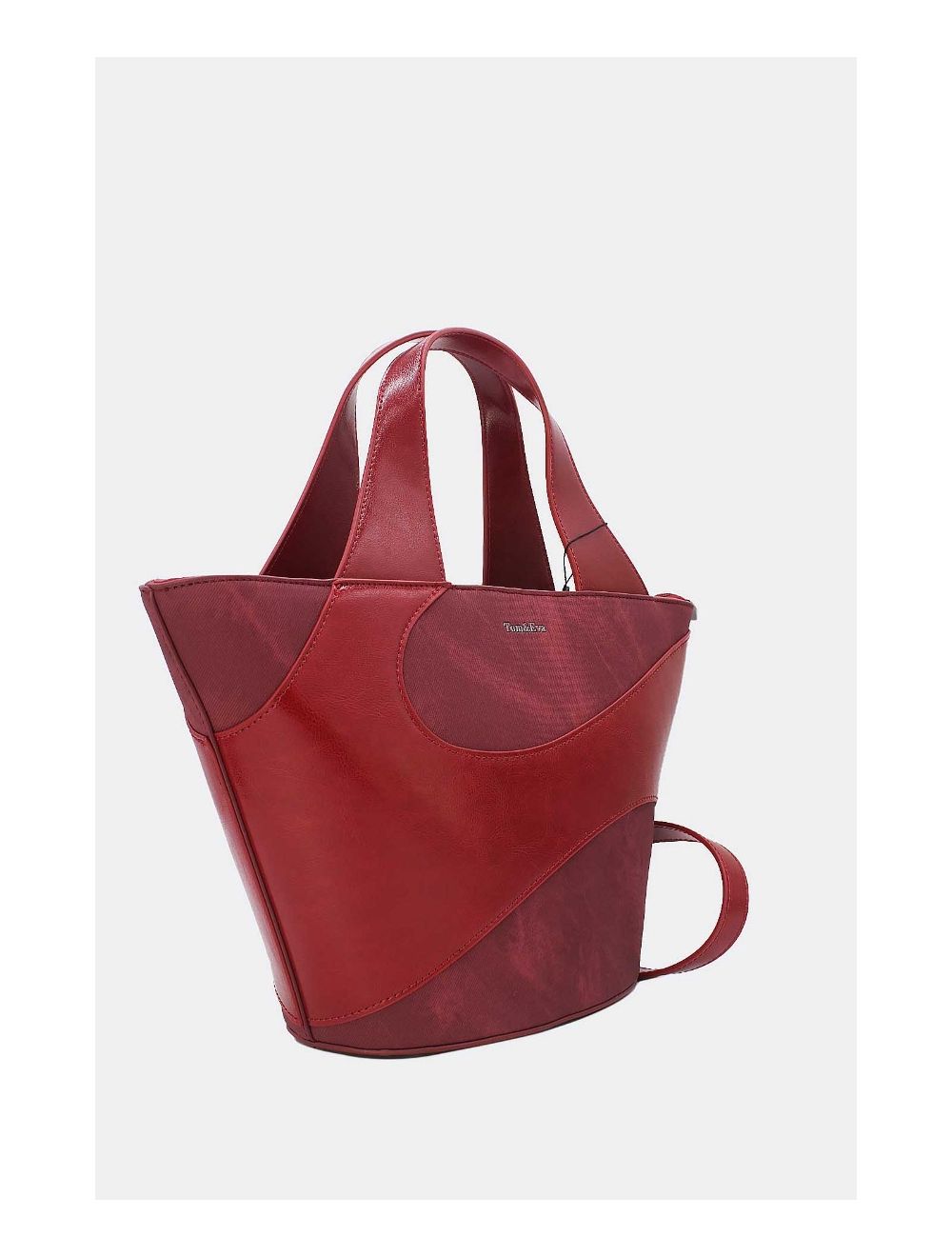 Tom&eva Sac Cabas Fourre-tout Patchwork Effet Denim 24B-6111-Burgundy