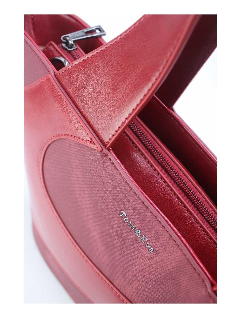 tom&eva Sac Cabas Fourre-tout Patchwork Effet Denim 24B-6111-Burgundy