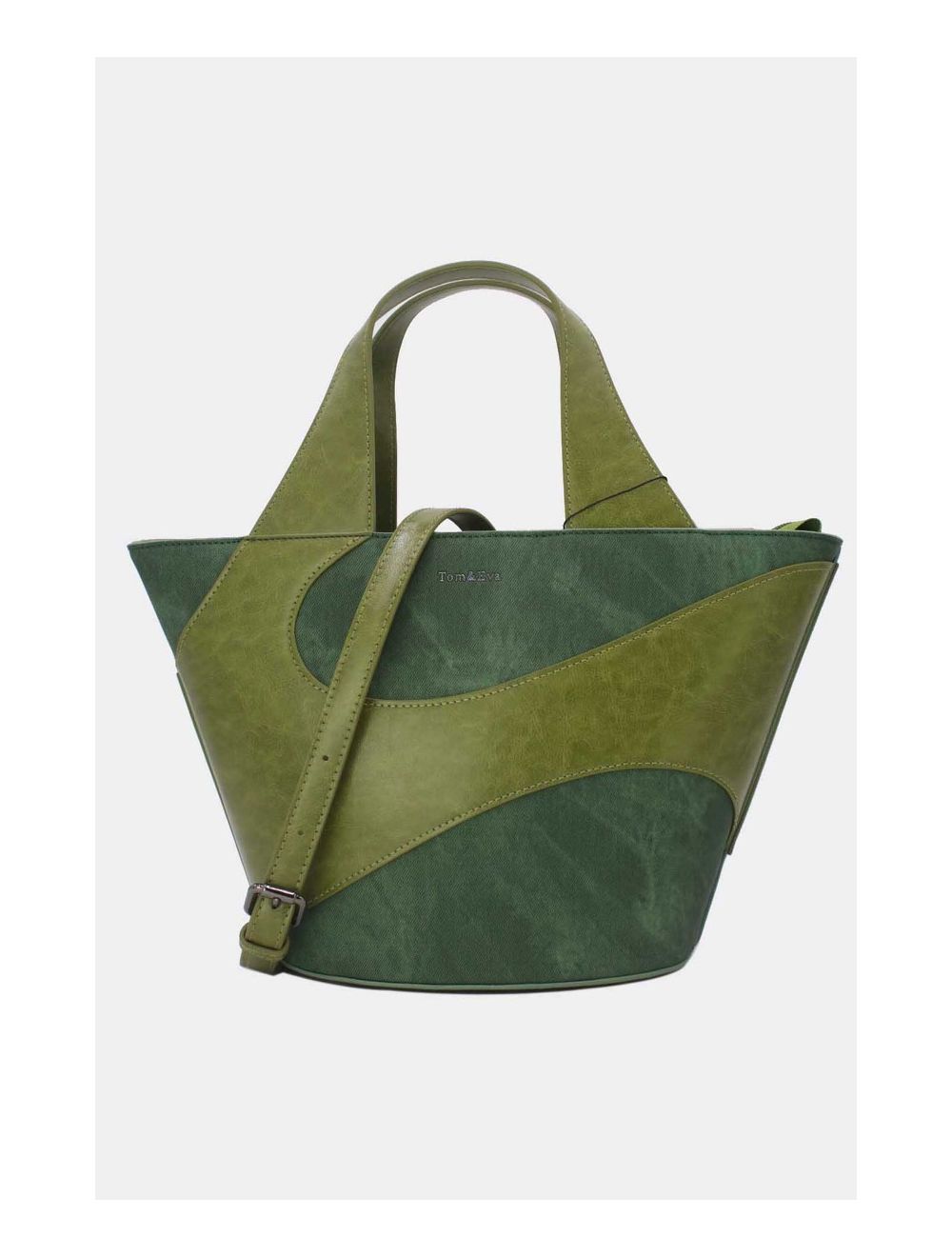 tom&eva Sac Cabas Fourre-tout Patchwork Effet Denim 24B-6111-Vert