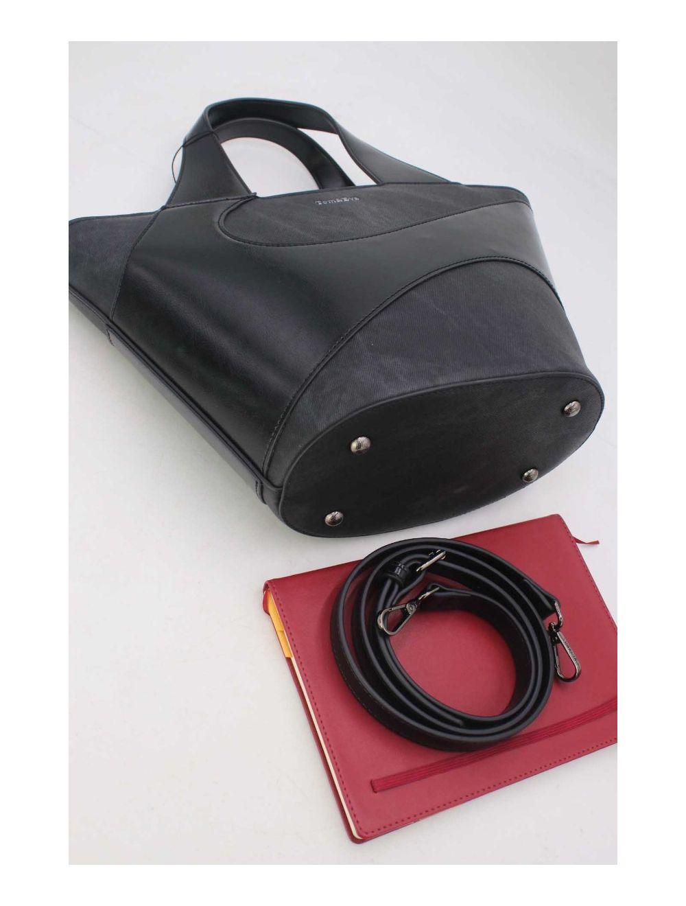 Tom&eva Sac Cabas Fourre-tout Patchwork Effet Denim 24B-6111-Noir