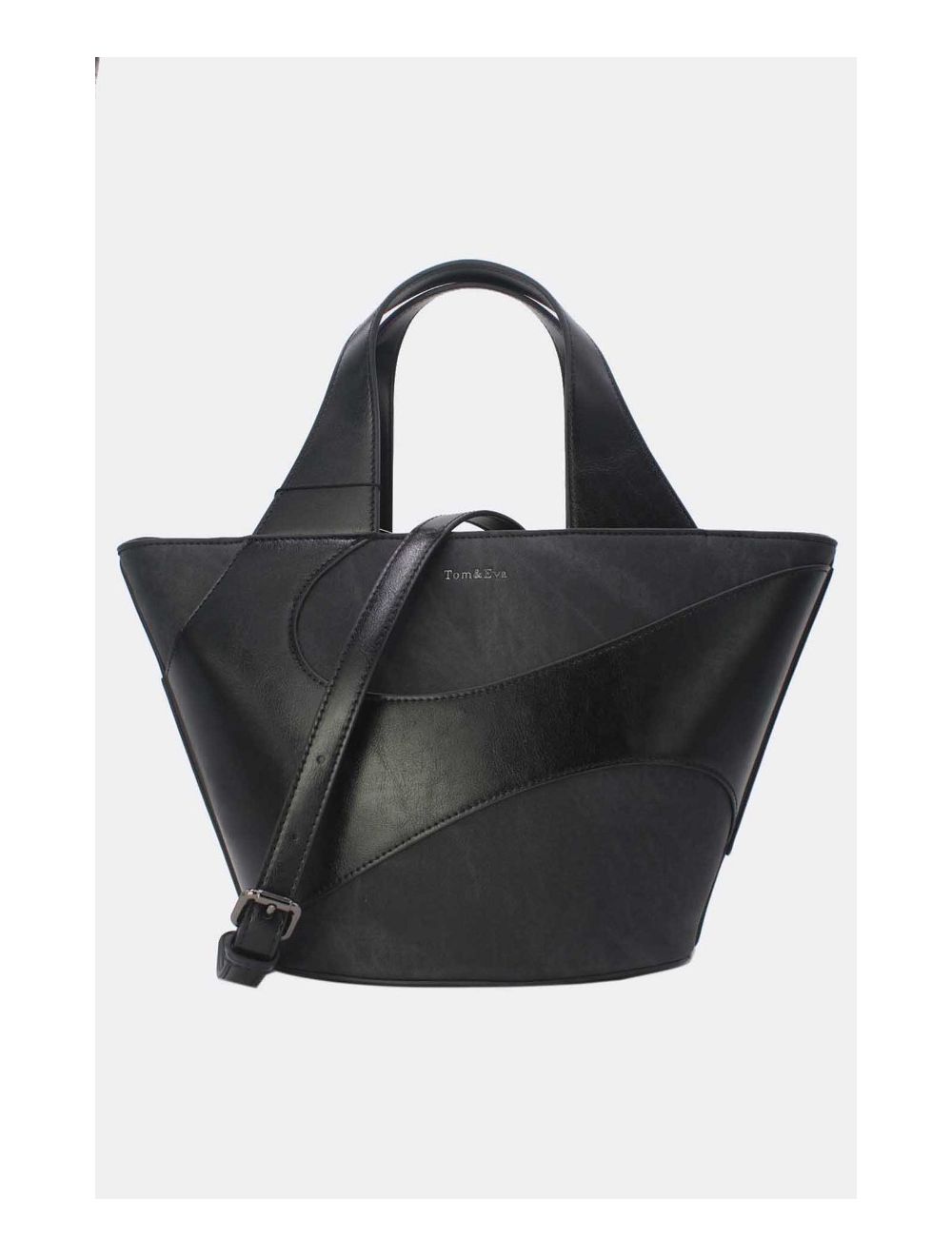 tom&eva Sac Cabas Fourre-tout Patchwork Effet Denim 24B-6111-Noir