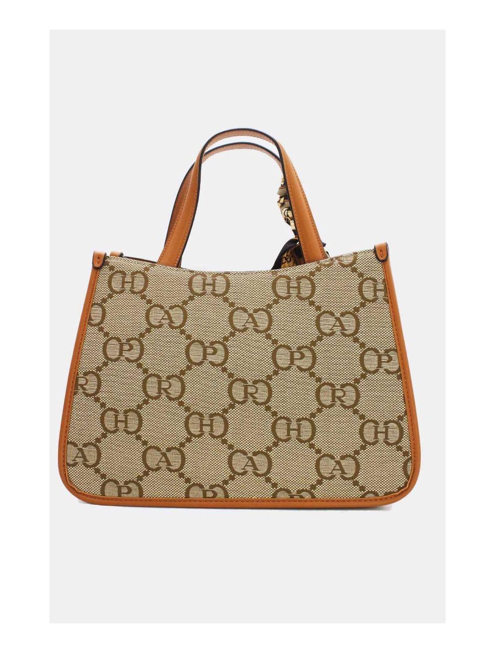 Tom&eva Sac Cabas Monogramme Avec Bandeau De Soie 22B-5619-Marron