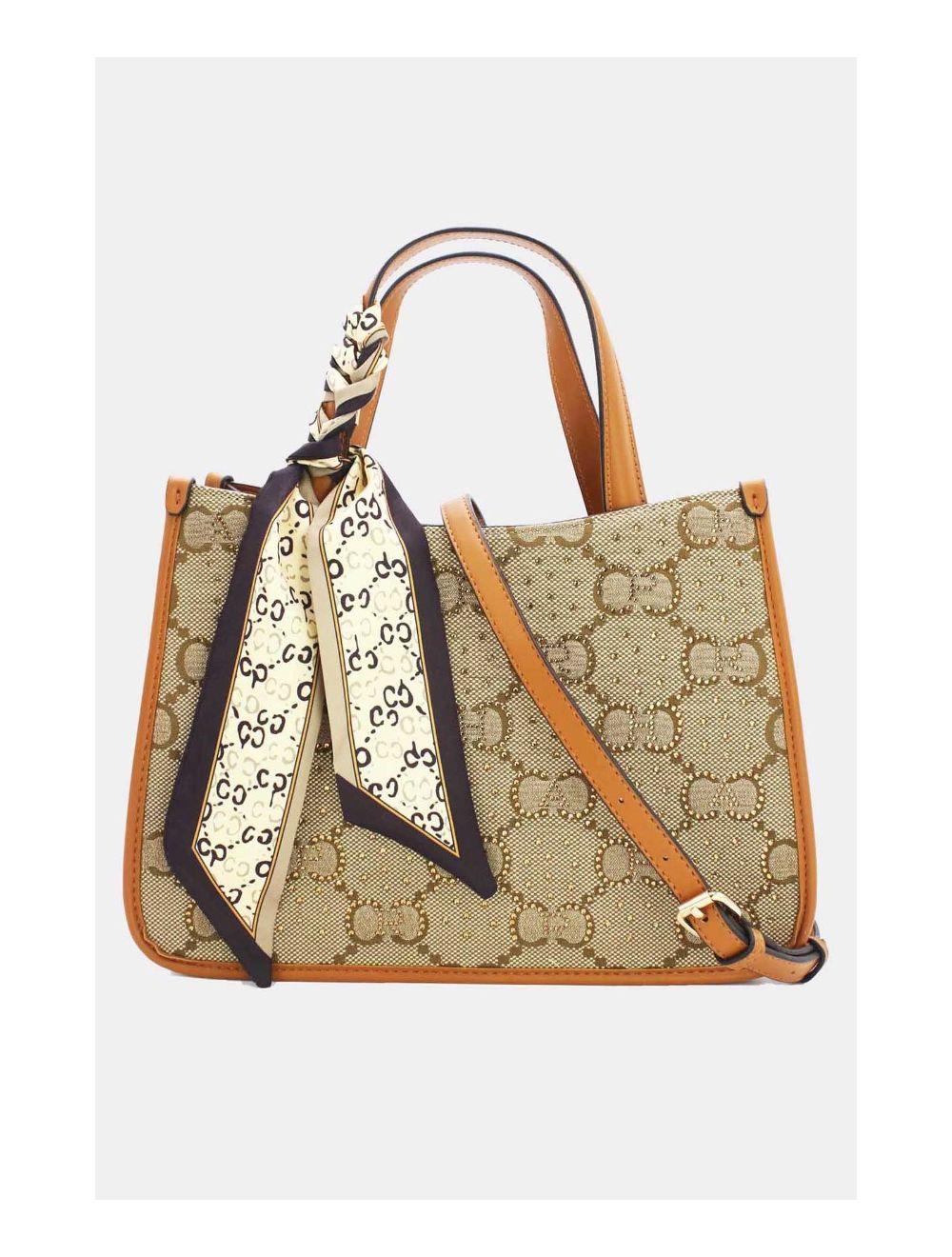 tom&eva Sac Cabas Monogramme avec bandeau de soie 22B-5619-Marron