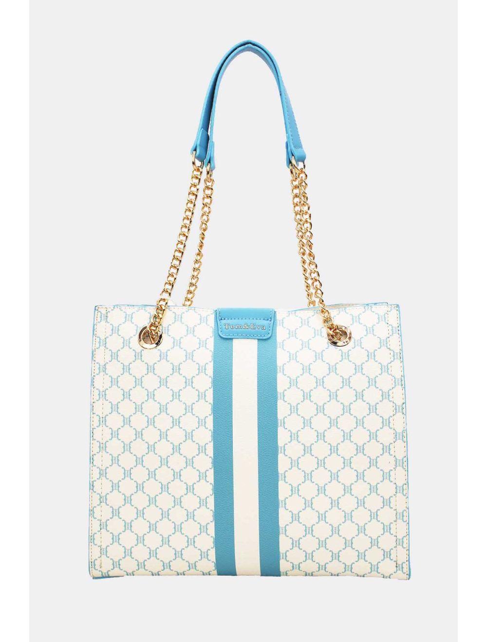 Tom&eva Sac Cabas Monogramme Double Porté 22B-5580-Bleu