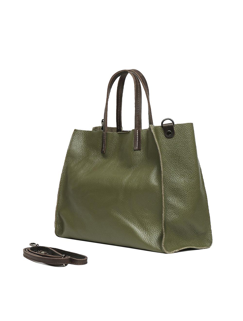 Tom&eva Sac Cabas Porté Main En Cuir De Vachette Grainée 3930C-Kaki