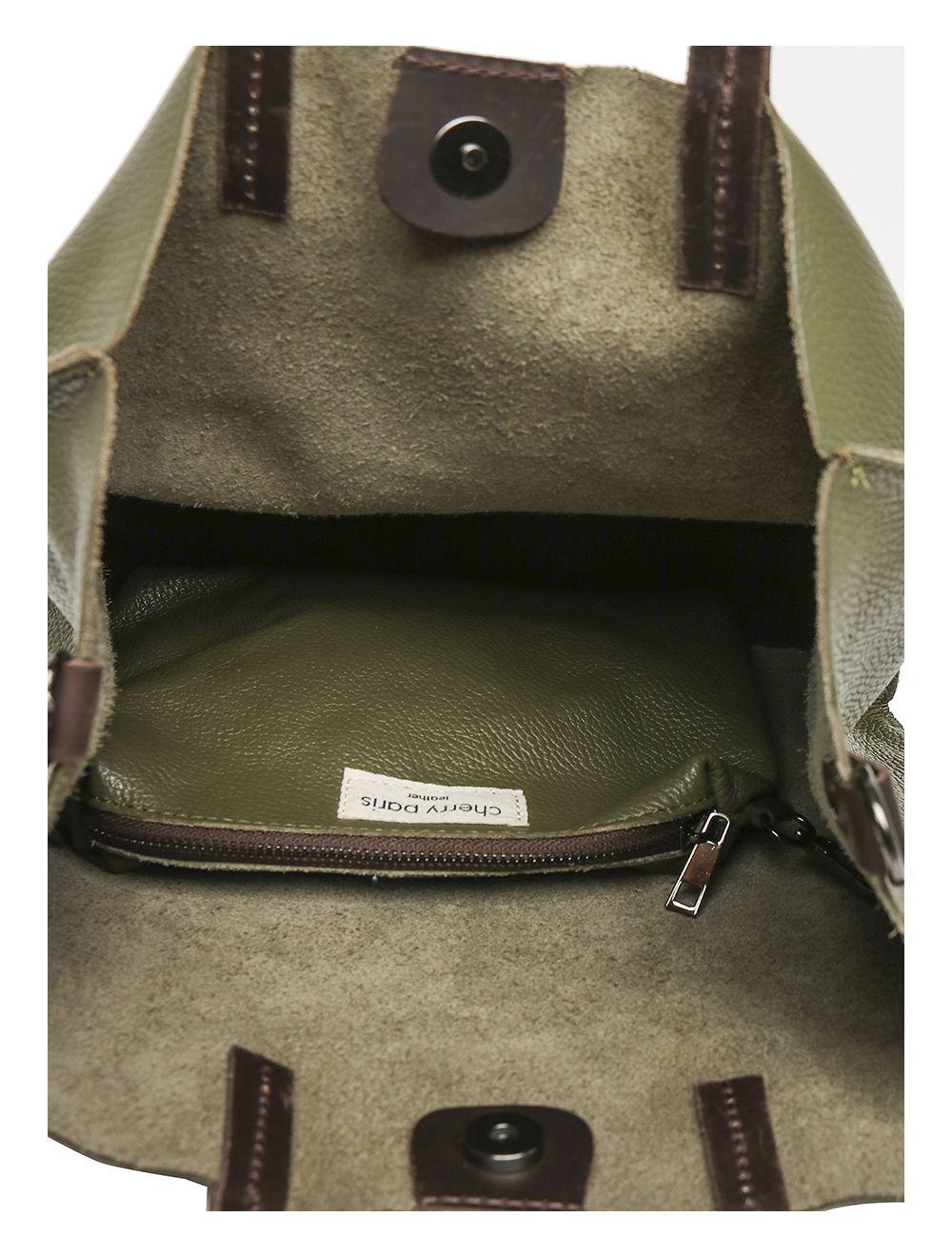Tom&eva Sac Cabas Porté Main En Cuir De Vachette Grainée 3930C-Kaki