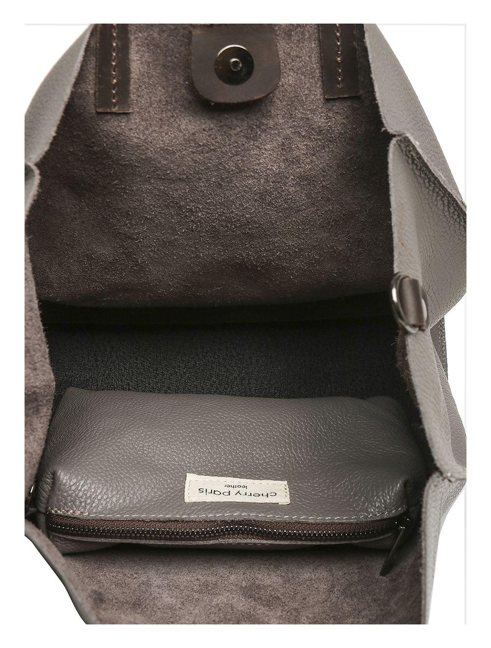 Tom&eva Sac Cabas Porté Main En Cuir De Vachette Grainée 3930C-Taupe
