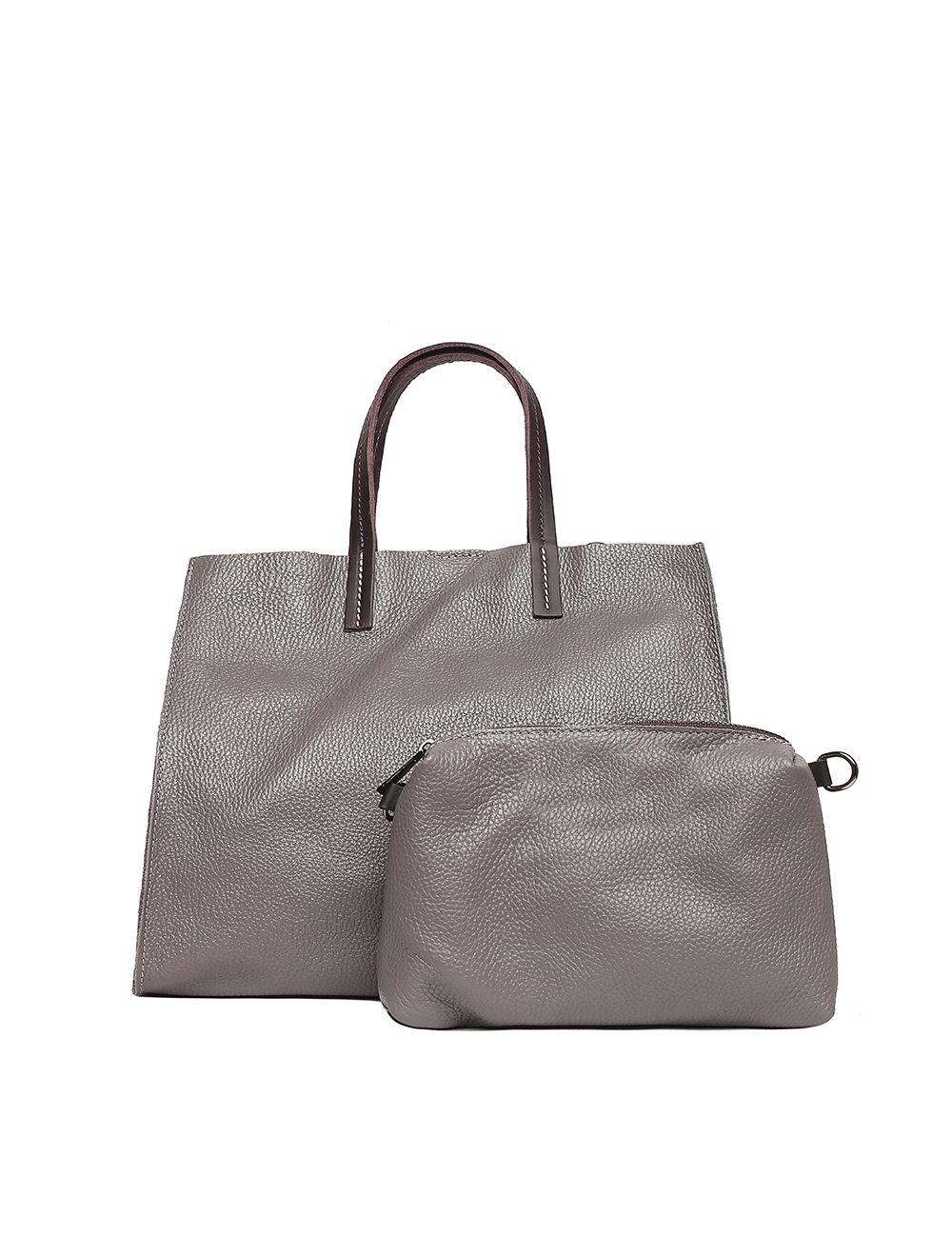 tom&eva Sac cabas porté main en cuir de vachette grainée 3930C-Taupe