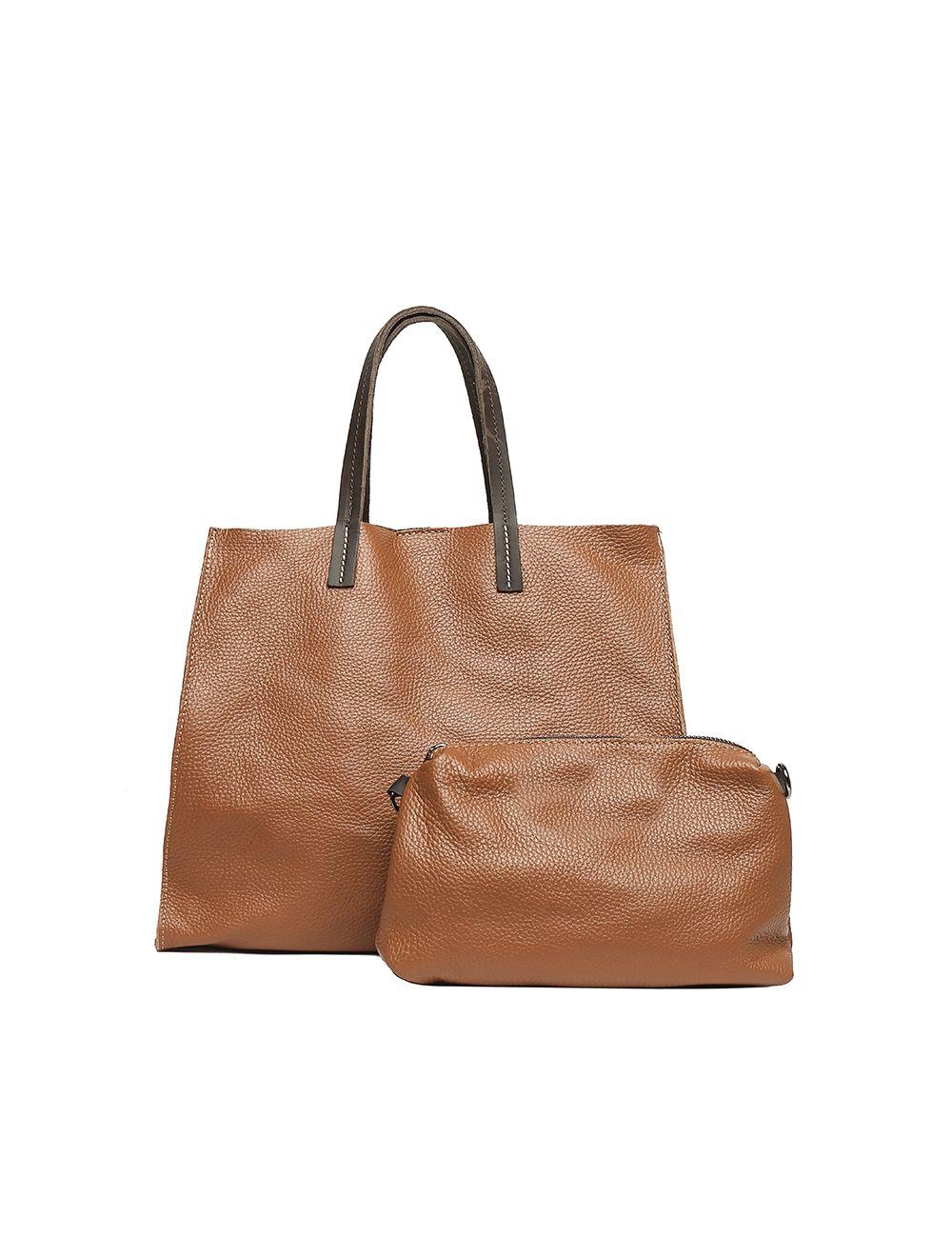 tom&eva Sac cabas porté main en cuir de vachette grainée 3930C-Cognac