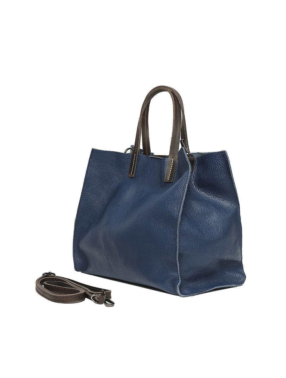 Tom&eva Sac Cabas Porté Main En Cuir De Vachette Grainée 3930C-Marine