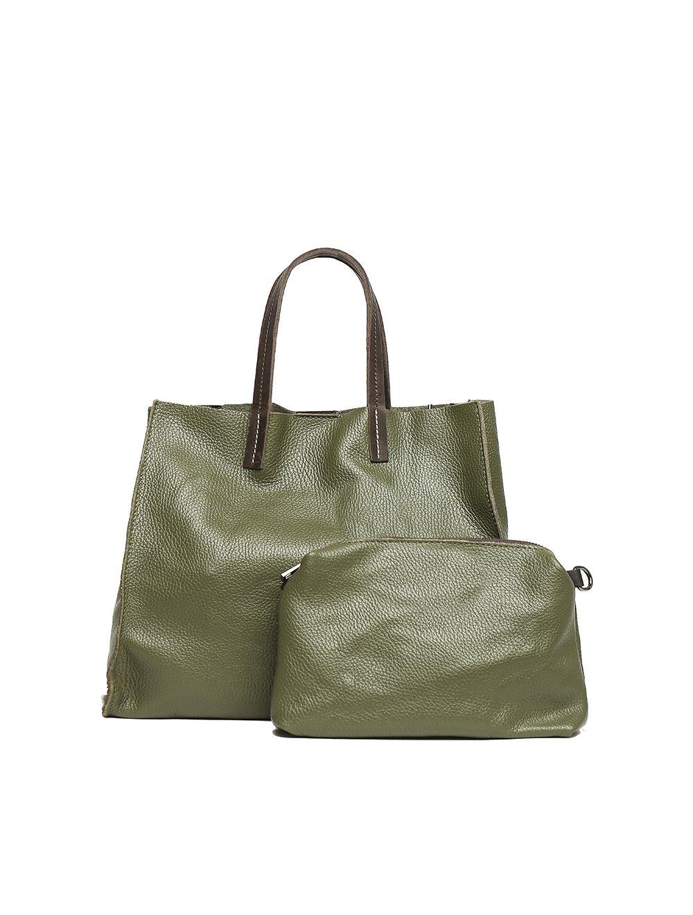 tom&eva Sac cabas porté main en cuir de vachette grainée 3930C-Kaki