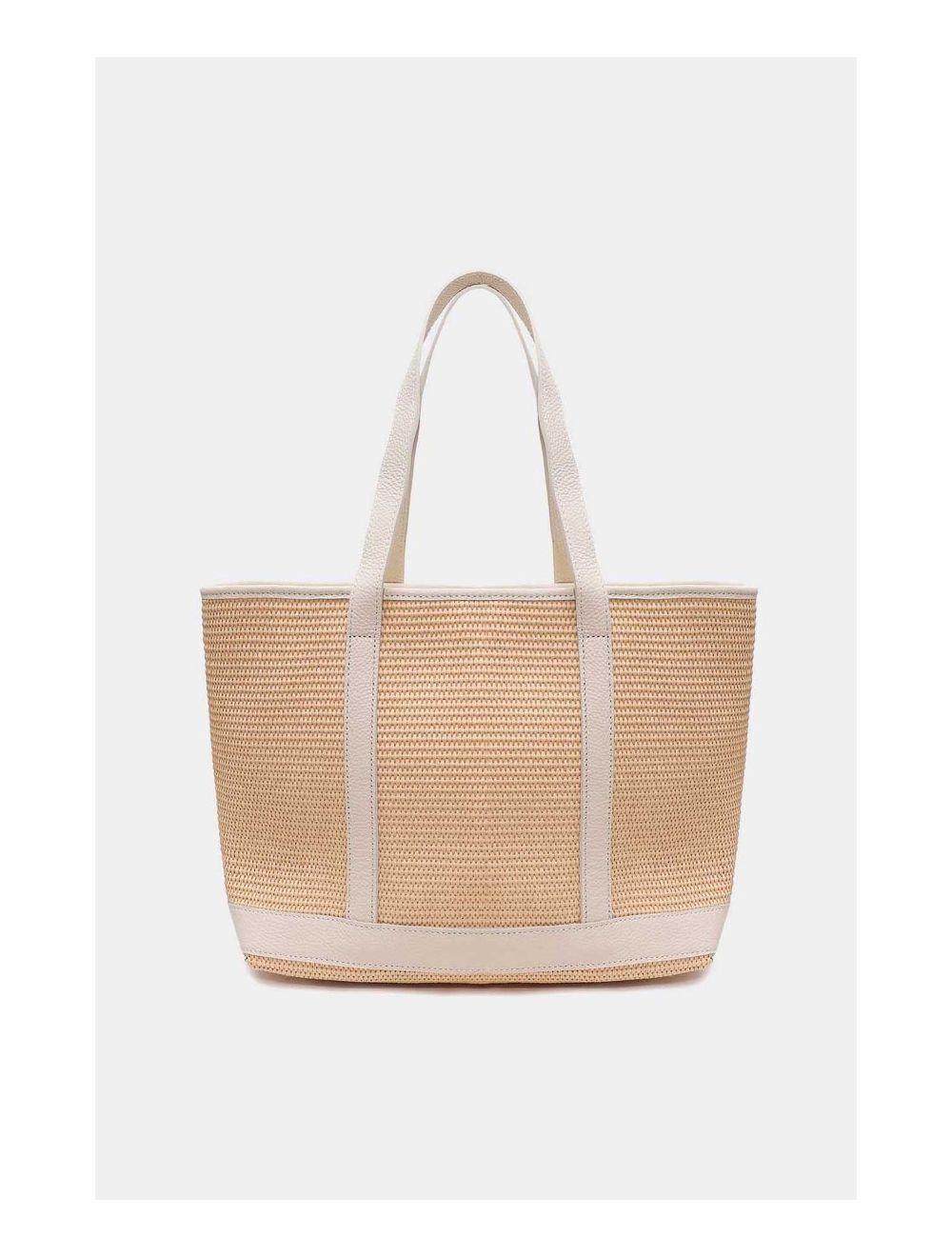 Tom&eva Sac Cabas Raphia Et Cuir Vachette Grainé 4133C SATINE RAPHIA-Beige