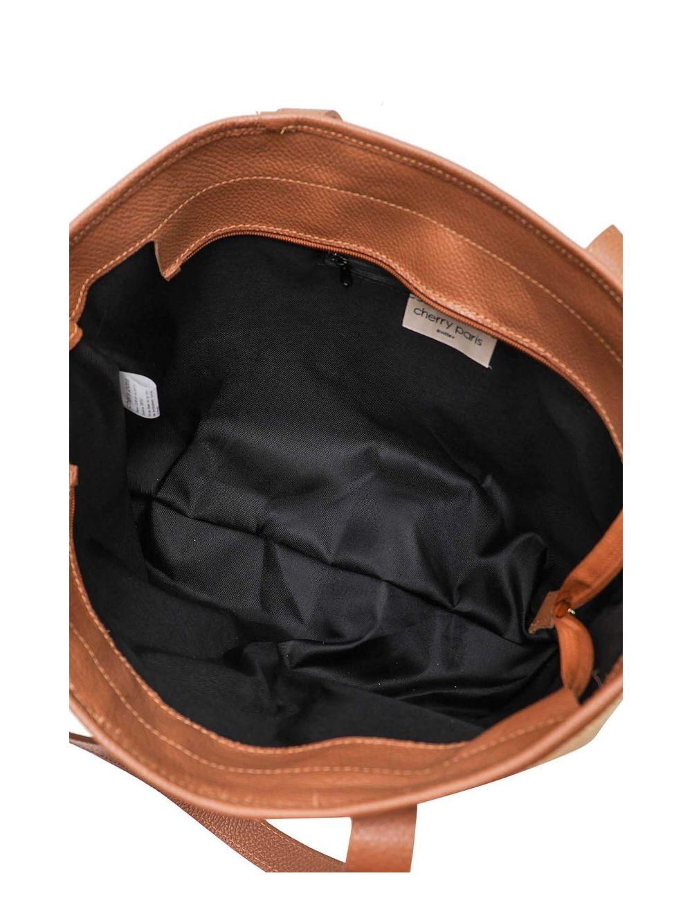 tom&eva Sac Cabas Raphia et Cuir Vachette Grainé 4133C SATINE RAPHIA-Cognac