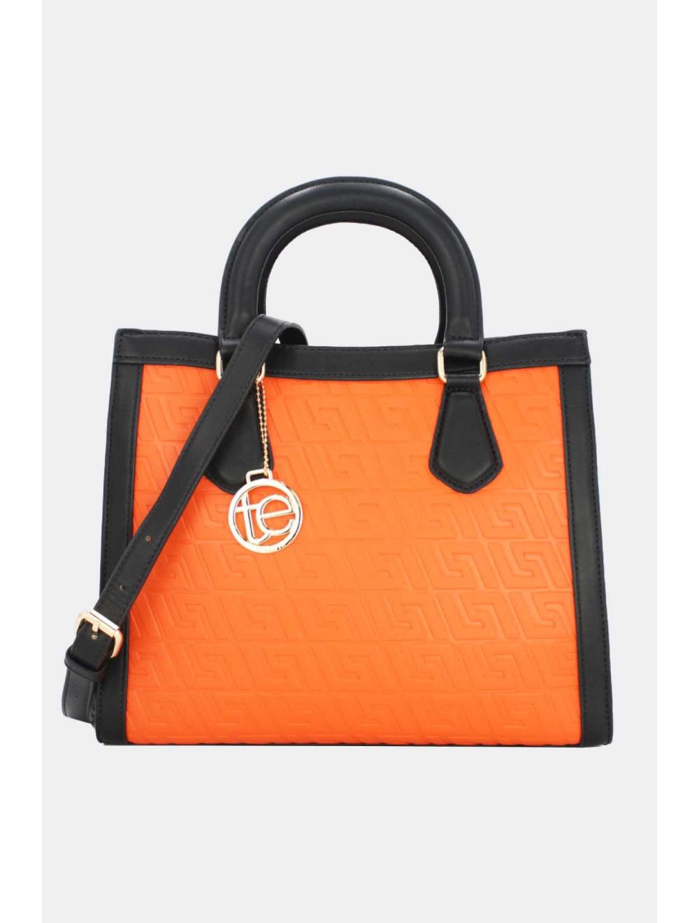 tom&eva Sac Carré Imprimé Géométrique en Relief 6893-Black/Orange