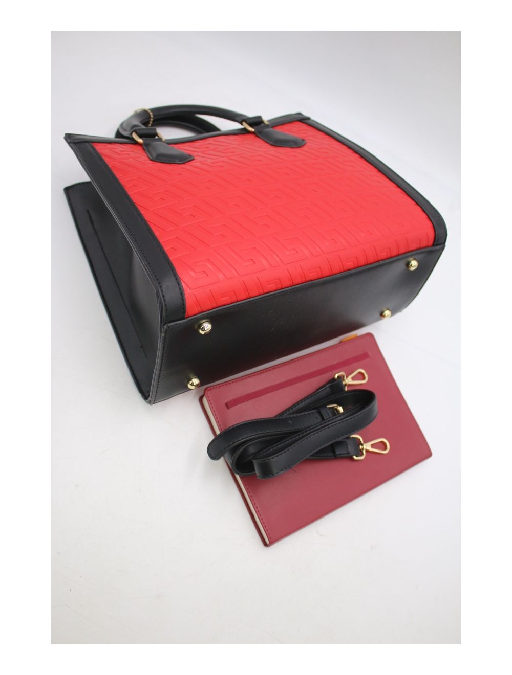 Tom&eva Sac Carré Imprimé Géométrique En Relief 6893-Noir/Rouge