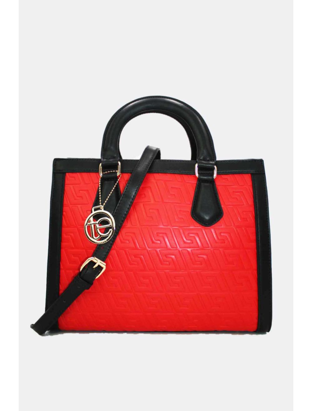 tom&eva Sac Carré Imprimé Géométrique en Relief 6893-Noir/Rouge